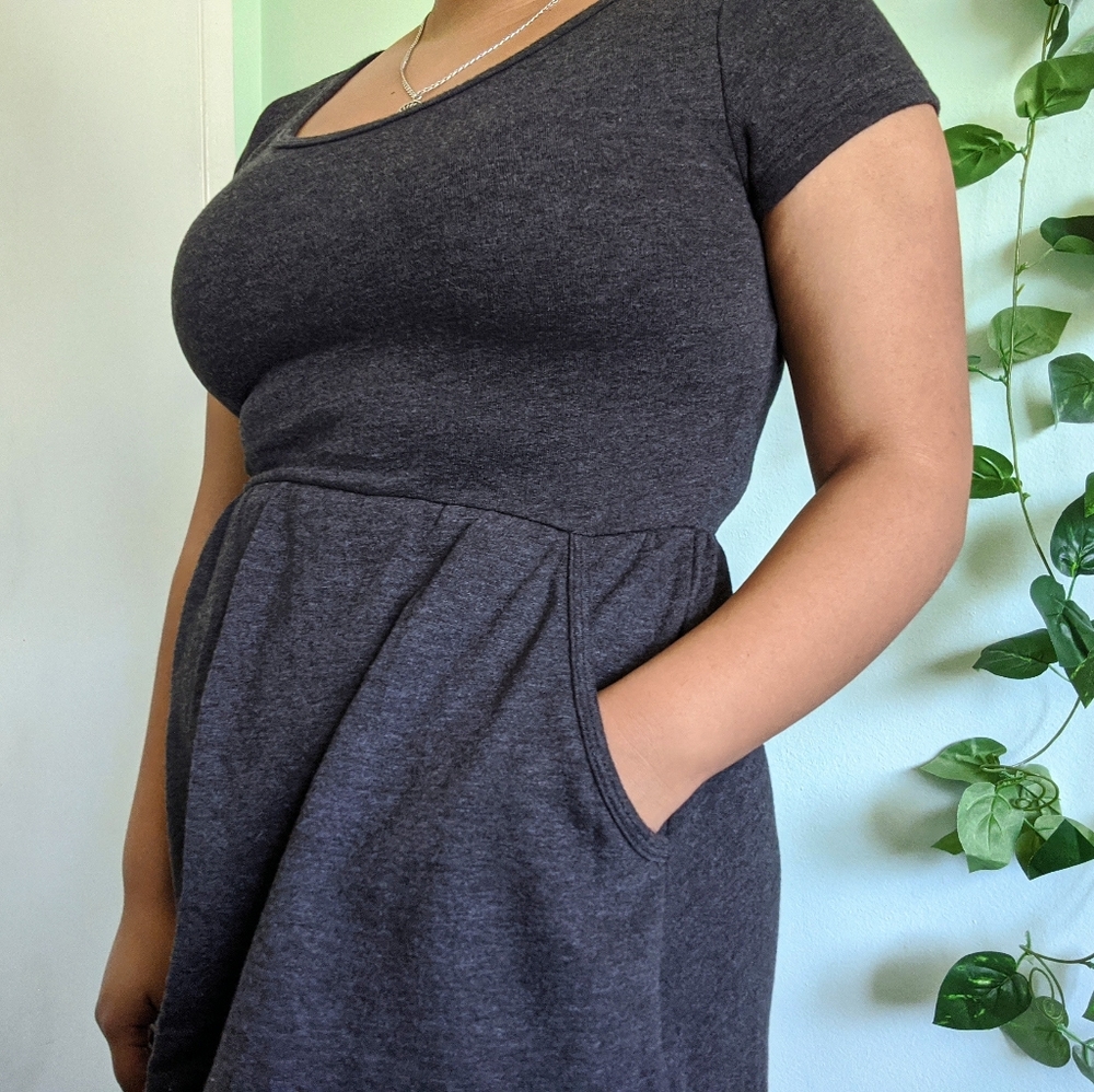 Grey Babydoll Dress with Pockets